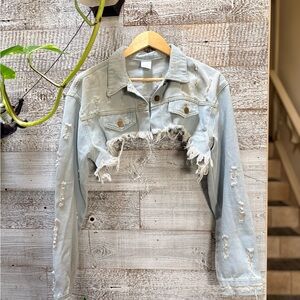 Western Distressed Extreme Crop Denim Jean Jacket - Women's XL, Light Wash